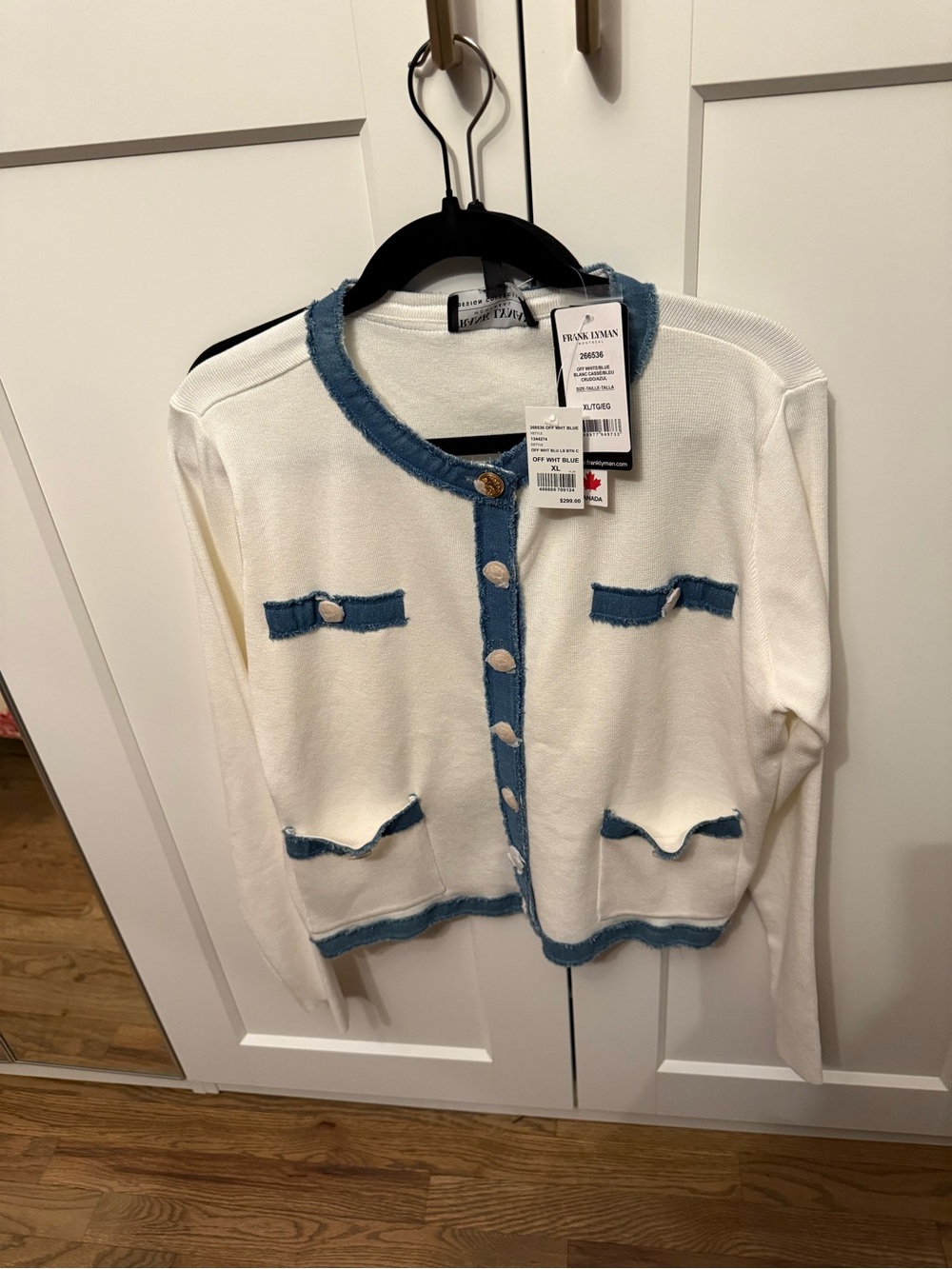 Frank Lyman Design Cream Cardigan with Denim-Trim Accents original$288